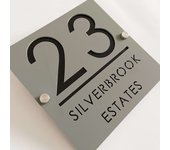 House number sign with mirror, acrylic, custom, white, black, gold and gray, external address, name, door, room, 3D letter board
