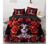 Skull Duvet Cover Red Rose Skeleton Queen Floral Skeleton Traditional Mexican Halloween Double Queen King Polyester Qulit Cover