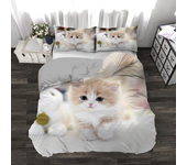 Quilt Cove Super Cute Kitten Kids Bedding Set Kawaii Girl King Queen Size Cute Cat Animal 3pcs Polyester Duvet Cover (No Sheet)