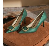 [Sheepskin] French High Heels Women's 2024 New Versatile Metal Buckle Pointed Toe Shallow Heel Shoes