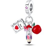 925 Sterling Silver Pencil Note Apple Beads Fit Charms Silver 925 Original Bracelet for Jewelry Making