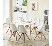 Pack de 4 Sillas de Comedor Sillas Cocina Nórdico con Asiento Tapizado y Las piernas de Madera de Haya Maciza, Blanco