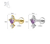 ZS 1 PC Gold Color 16G Stainless Steel Labret Lip Piercing Men Women CZ Crystal Ear Cartilage Tragus Helix Piercings Flat Backs