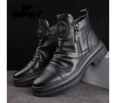 Botines ingleses con cremallera para hombre Botas de cuero, moto, 2025 Novedad