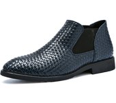 Botas de cuero tejidas a mano para hombre, botas Chelsea para hombre