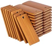 100Pcs 45X20Mm Rectangle Wooden Tags for Keychain Rings, Bamboo Unfinished Wood Key Ring Tag