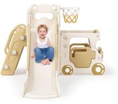 niños pequeños, tobogán pequeño con Forma de Dinosaurio con Marco de Bola, aro, Equipo de Juegos con tobogán para niños, tobogán para bebés de 1 a 3 años (Dinosaurio-Beige Gris)