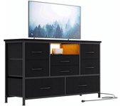 8 Dresser TV Stand with Power Outlet & LED for 55'' TV, Long Dresser for Bedroom with 8 Deep Drawers, Wide Console Table for Storage in Closet, Living Room, Entryway, Wood Top