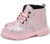 Kids Ankle Boots Fashion Versatile Girls' Patent Leather Short Boots with Love Sequins Children Princess Boots with Side Zipper