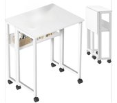 63 x 50 x 75 cmPequeño Escritorio Plegable con Estante de Almacenamiento y Ruedas Mesa para el Ordenador fácil de Montaje y Ahorro de Espacio para Officina Blanco