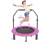 para Niños Ø91cm, Cama Elastica Niños Interior y Exterior, Cama Elastica Infantil con Mango Ajustable y Cubierta Acolchada, Mini Trampolin Infantil Plegable, Carga máxima de 60kg