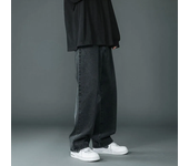 Men's casual long jeans classic denim wide leg solid color Lanc ô me blue