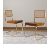 Pack de 2 Comedor Tapizadas, Sillas de Cocina Modernas con Patas de Metal, Gran Estabilidad y Capacidad de Carga, Blanco, Ratán, Vellón, Espuma, Unidades