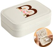 Initial Floral Letter Jewelry Box Jewelry Storage Box Portable Zipper Jewelry Box Pu Leather Ring Earrings Necklace Storage Box