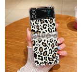 Leopard Print Case For Samsung Galaxy Z Flip 6 5 4 3 5G Hard PC Clear Folding Phone Cover For Samsung Z Flip6 Flip5 Flip4 Flip3
