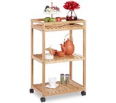 Carrito Cocina, Carro Auxiliar Bambú con Ruedas Plástico, 77 x 47 x 32,5 cm, Marrón