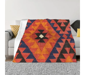 Vintage Turkish Kilim Blankets Warm Flannel Bohemian Geometric Diamond Tribal Ethnic Art Throw Blanket for Bed Travel Rug Piece