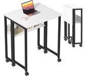 Pequeño Escritorio Plegable con Estante de Almacenamiento y Ruedas,Mesa para el Ordenador, fácil de Montaje y Ahorro de Espacio para Officina,Blanco