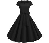 Summer vintage women solid square collar retro party dress belt