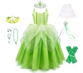 Fancy Tinker Bell Dress with Wings Kids Halloween Pixie Fairy Cosplay Costume Girls Makeup Party Elegant Carnival Clothing Gown