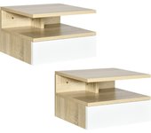 Noche Flotantes Mesitas de Noche Colgantes con 1 Cajón y Estante Abierto para Dormitorio 35x32x22,5 cm Roble y Blanco