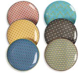 25.5 x 25.5 x 3.0 cm Juego de Platos Llanos Colores - Set de Platos Planos Ceramica para 6 personas - Plato Llano Grande de Cocina 25 cm - Platos Vajilla de Porcelana Vintage Diseño - Apto para Microondas y Lavavajillas