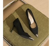 [Sheepskin] High Heels Women's Stiletto Heel 2024 Autumn New Pointed Temperament Metal Head Shallow Mouth Shoes