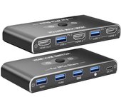 KVM HDMl Switch, 4K @60Hz KVM Switch USB para 2 Computadoras compartir 1 Monitor y 4 dispositivos USB Teclado y Mouse, con 2 Cable USB Y HDMl, 2 adaptadores USB con 2 cables HDMl 2.0,2 cables USB-A,1 cable USB-C
