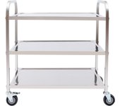Serving Trolley Stainless Steel 3 Shelves Restaurant Kitchen Trolley Removal Trolley Transport Trolley 4 Wheel with Brake&Wheels
