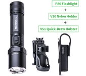 Nextorch P80 (Upgraded Version) Duty/Tactical Flashlight, 1600 Lumens 280m Beam Distance, with 18650 Battery, Compact Torch, Type-C Direct Rechargeable, One-step Strobe, with Steel Strike Bezel for Emergency , Window Breaker