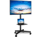TV Ruedas Suelo Movil - Rfiver Blanco Soporte TV Pie para 27-60 Pulgadas Television Monitor - Soportes Televisor con Estantes Inclinable Altura Ajustable | MAX 40kg Vesa 400x400 mm
