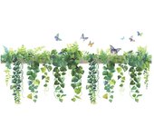 Flower Vine Green Plant Butterfly Wall Stickers Living Room Bedroom Decoration Mural Home Decor Beautify Self-adhesive Wallpaper