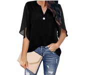 Blusa de verano mujer 3/4 mangas camisa cuello v ligero mangas acampanadas top de verano elegante
