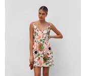 Vestido nuevo de verano 2025, vestido corto tipo cárdigan con botones estampados