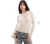 Women Sheer Tops Floral Lace Crew Neck Long Sleeve Casual Crop T-Shirt