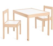 grupo de asientos para niños Olaf, 3 piezas, de madera, 2 sillas & 1 mesa, para niños a partir de 2 años, lacado claro y decoración lisa, blanco, mesa de pintura para niños