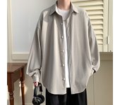 Camisa de seda de hielo de gran tamaño para hombre, delgada, suelta, rufián, guapo, de gama alta, camisa de manga larga, chaqueta de punto de moda