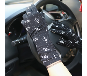 Guantes de algodón para mujer, manoplas de media longitud, estampado negro, para ciclismo, pantalla táctil fina, conducción de coche, novedad de 2024