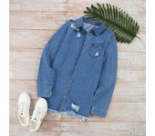 Women's autumn and winter collar denim jacket, medium length cardigan, top