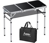 Mesa Plegable Camping, 90x40x26/51/70 CM,Mesa Portátil Multifuncional Alturas Ajustables Aluminio Impermeable para Jardín Exterior Camping y Picnic Playa Negro