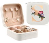 Initial Printing Jewelry Case Jewelry Storage Box Travel Accessories for Women Can Hold Rings Earrings Necklaces Gifts for Girls
