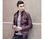 Chaqueta de PU de cuero de motocicleta delgada con cuello levantado de cuero informal de otoño e invierno de gran tamaño para hombres