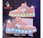2025 Verano Nuevo Dos Ruedas Niñas Cuatro Ruedas Flash Deslumbramiento Color Recoger Rueda Zapatos De Los Niños Patinaje Sobre Ruedas Zapatos