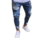 Vaqueros rotos de los hombres de moda versátil suelta elástica pantalones vaqueros de pierna pequeña