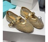 Women's Summer Ballet Flat Shoes Single Height Increasing Full Dia Fishnet Design Solid Pattern One Strap Belt Buckle