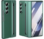Plating Leather Back For Samsung Galaxy Z Fold 6 5 4 3 Fold4 Fold5 Case Glass Screen Pen Slot Hinge Cover