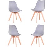 Pack de 4 Sillas Comedor Sillas de Cocina Nórdicas con Asiento Blando y Patas de Madera Maciza de Haya (Blanco)