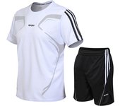 famgem  Conjunto De Deporte Para Hombres Y Mujeres Verano Camiseta Corta Y Shorts Dos Piezas Running Fitness Outdoor Sports Polyester O-Neck Cierre De Cordón