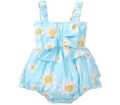 Pudcoco Infant Baby Girl Romper Casual Sleeveless Bow Front Floral Print Bodysuit Newborn Playsuit 0-24M