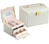 Caja de almacenamiento de joyas de gran capacidad de Tres Capas Caja de almacenamiento de joyas portátil Caja de anillos pendientes de almacenamiento de joyas para el hogar